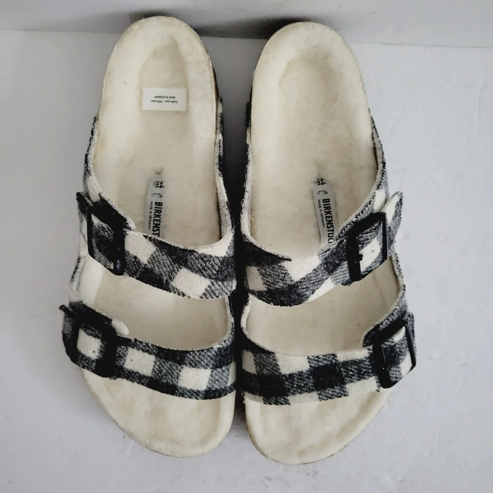 New Birkenstock Men's Arizona Rivet Shearling Sandal Plaid Wool ,Size 11 - 11,5